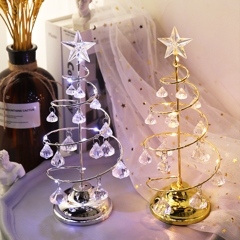 Christmas decorations, gifts, electroplated ironwork trees, LED illuminated crystal Christmas trees, crystal display stands, ornaments, night lights