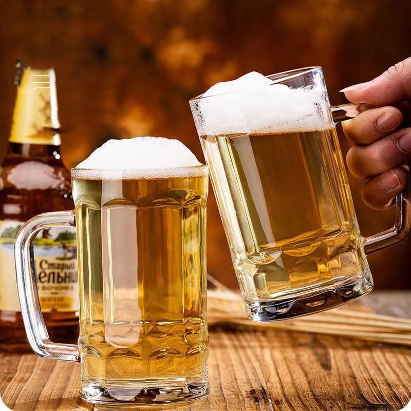 Wholesale beer mugs, large-capacity glass cups, heat-resistant belts, thickened water cups by 0.4, beer mugs, draft beer juice cups Specification image