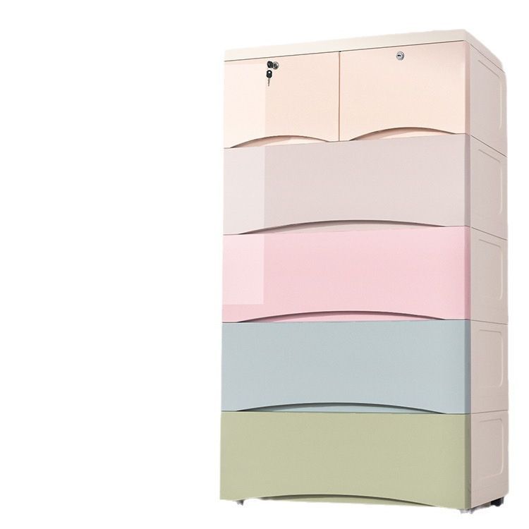 咖啡熊 加厚抽屉式收纳柜 塑料宝宝衣柜婴儿储物柜儿童玩具五斗柜白底实物图