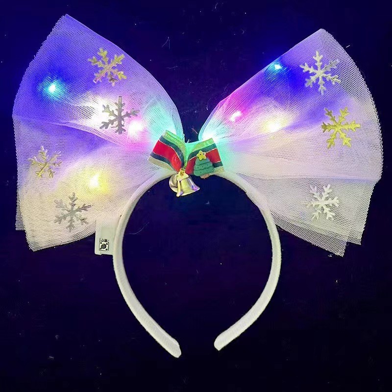 Christmas cute, glittering, plush snowflake, bell headwear, bow headband, night market street performance props Specification image