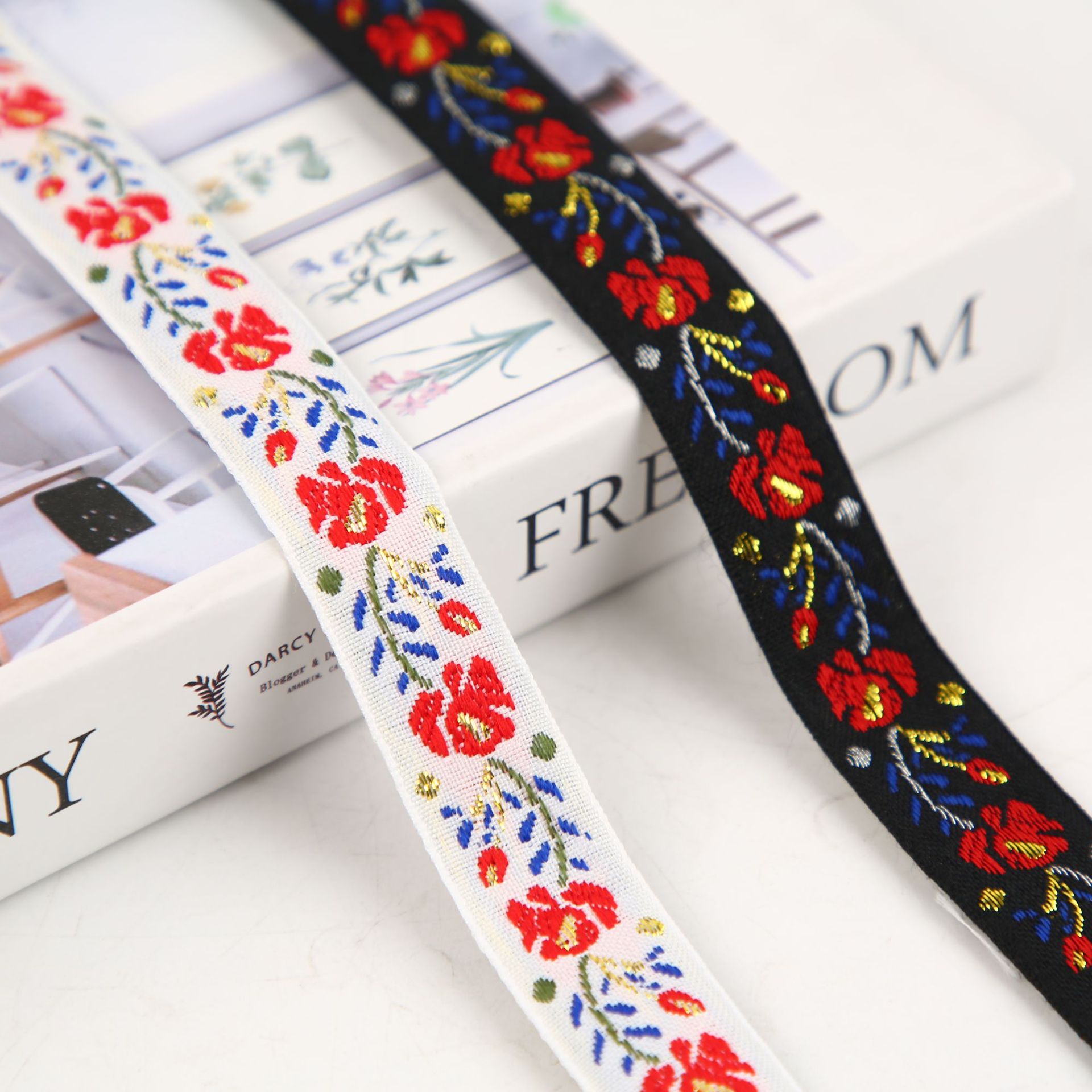 现货民族风提花织带diy蝴蝶结刺绣织带国风发饰发夹服饰包边带产品图