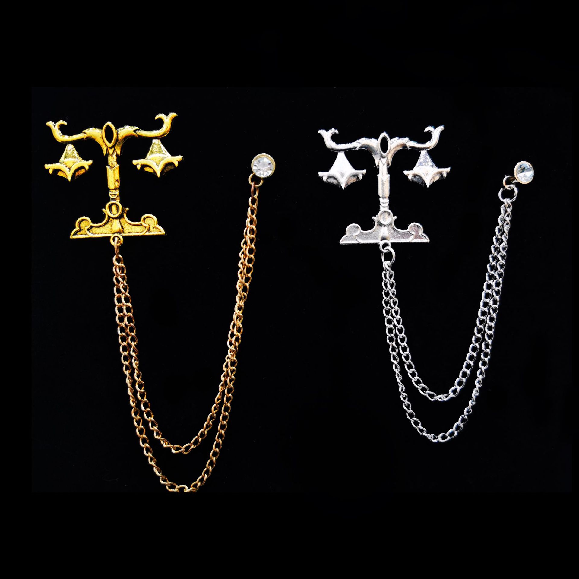 韩版天秤胸针ins小众设计感男士西服链条别针服装装饰胸花配饰潮细节图