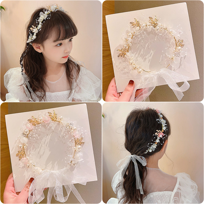Children's New Year greeting crown headwear, girls' headband, New Year princess crown hair accessory, flower hair band for children, girls' hairpin, flower hairpin details Picture