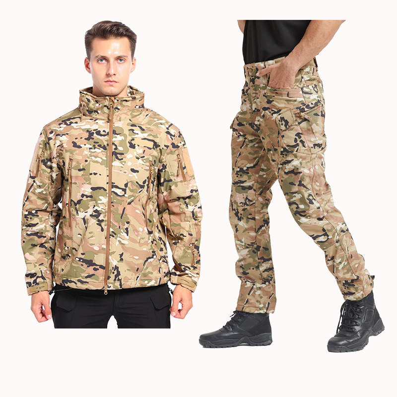 Yitu Autumn/Winter X7-511 Soft Shell Down Jacket and Pants Set, waterproof and wear-resistant fleece outdoor sports warm tactical workwear for men Specification image