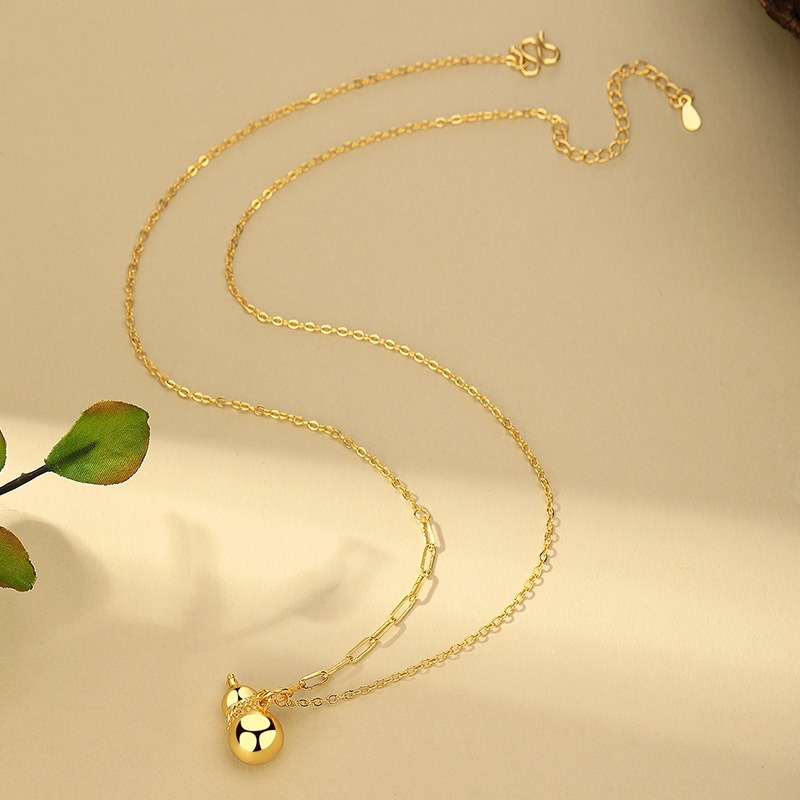 Fu Lu Ji Xiang Ancient Method sand gold Gourd Pendant, New Chinese style Traditional Chinese style copper gold-plated sword and gourd necklace for women Application Scenario