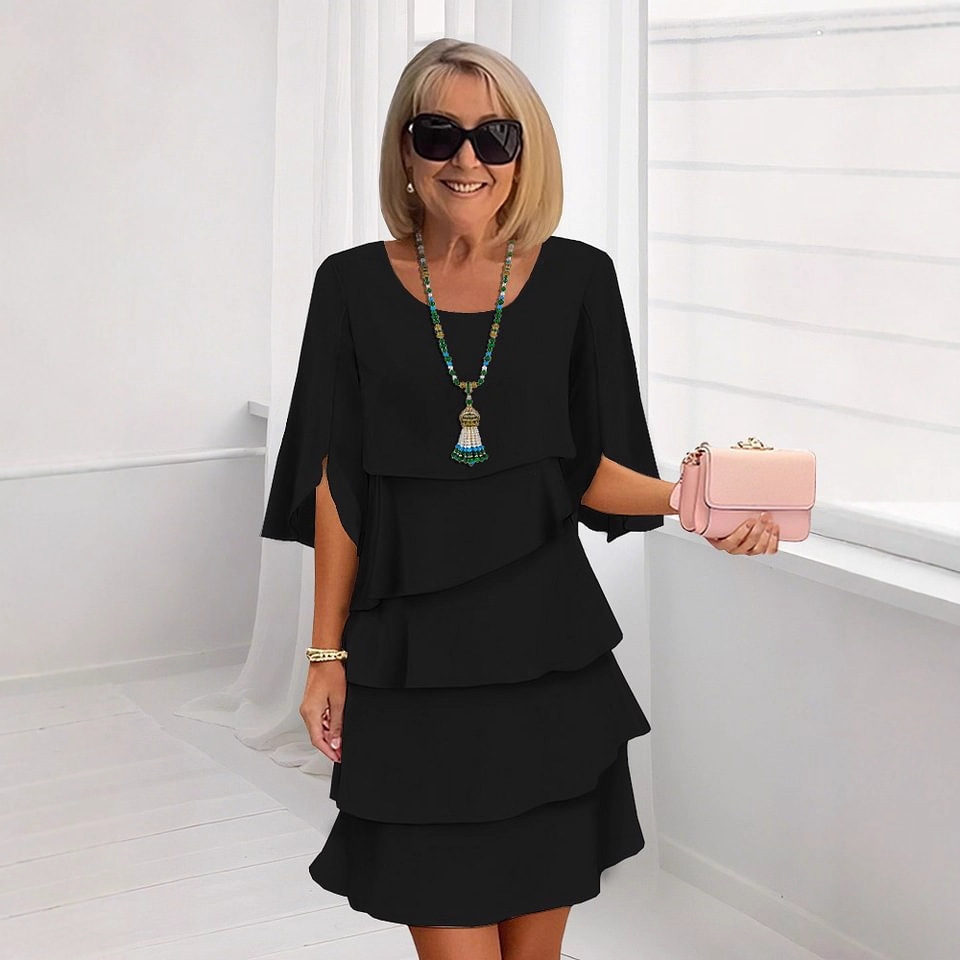 2026 Amazon AliExpress New Spring/Summer Fashion Solid color round neck cake dress patchwork dress for women details Picture