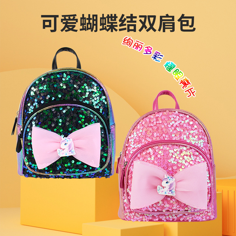 New sequined children's backpack, cute backpack, fashionable and individual, trendy bow, travel snacks, school small schoolbag details Picture