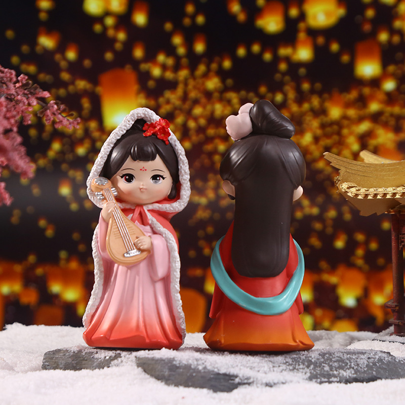 Cute ancient-style dolls, home and office desk ornaments, Hanfu figurines, resin princesses Specification image