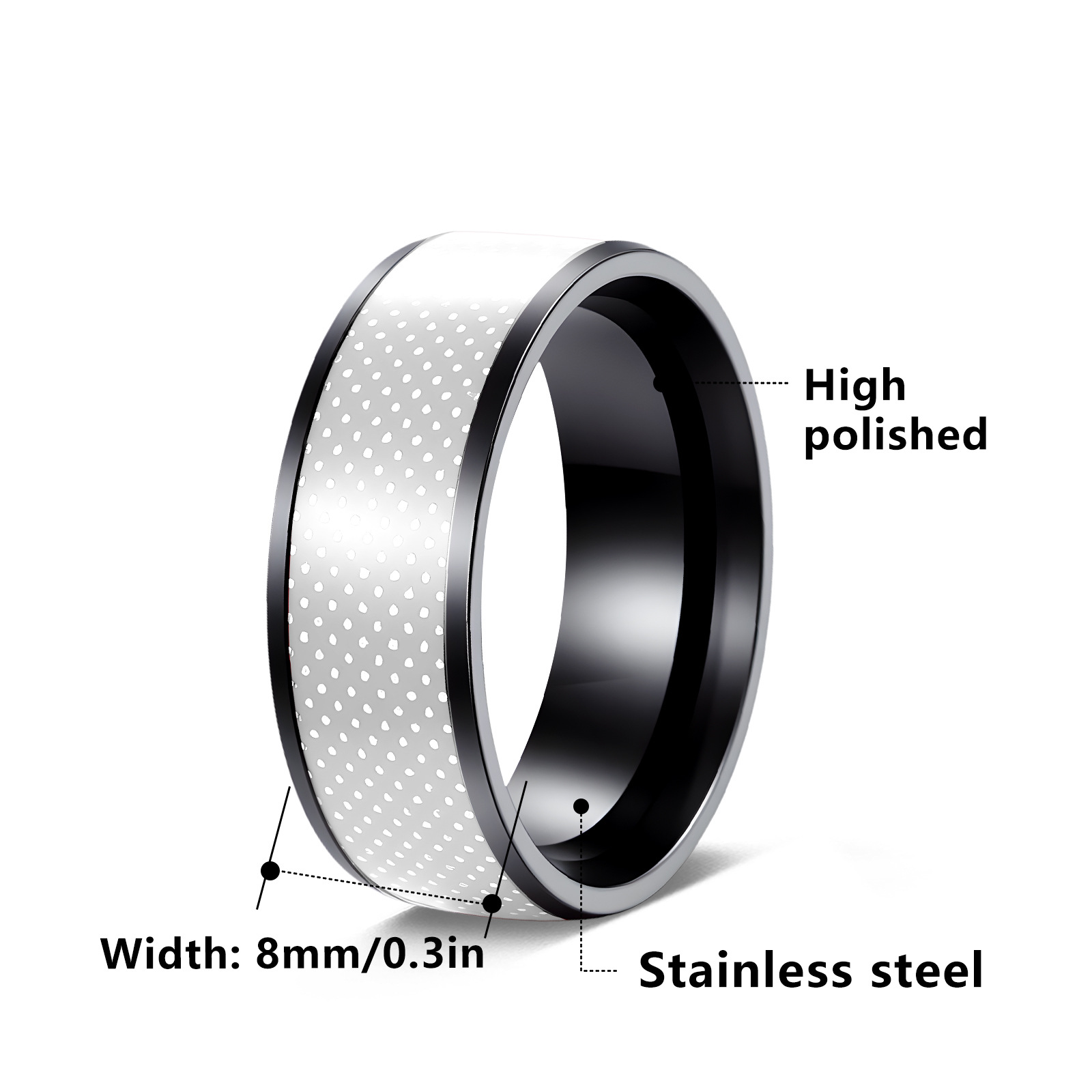 Half-price clearance, factory direct sales, 8MM wide contrasting color men's titanium steel ring, spotted fashion jewelry wholesale Item Picture