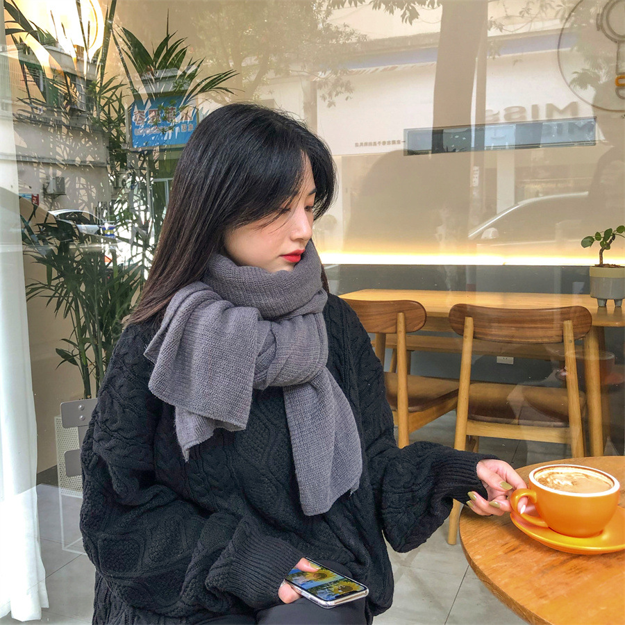 One-piece cross-border scarf delivery, women's winter warm solid color faux cashmere scarf, men's shawl winter scarf, wholesale from street stalls Specification image