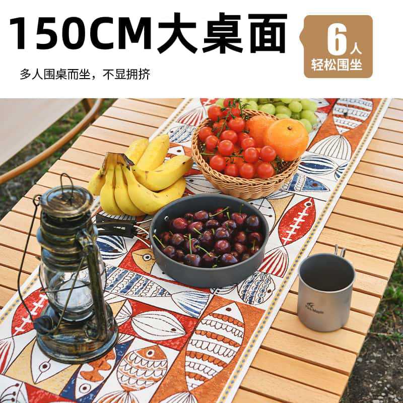 Thickened outdoor folding table in natural wood color, portable egg roll table, camping table and chairs, outdoor stall supplies, large wooden table Specification image