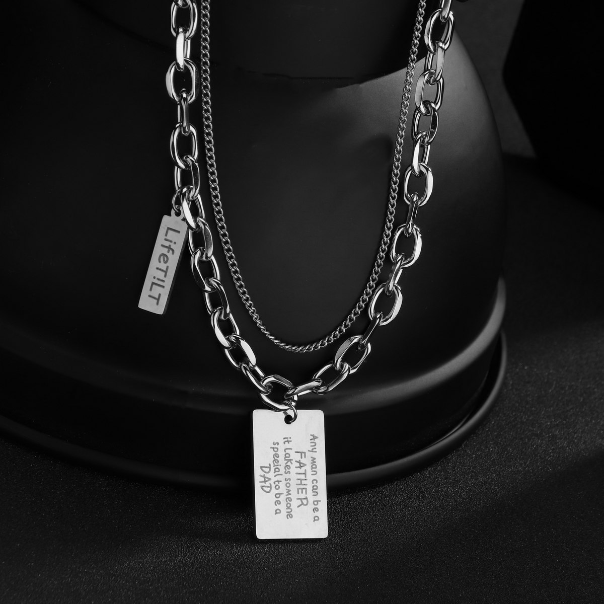 Cross-border supply titanium steel letter double-layer collarbone necklace for women, Instagram trendy hip-hop style, European and American personality pendant, street brand details Picture