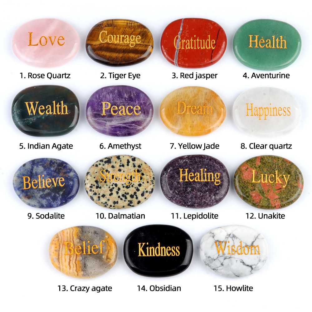 1581 - Power Stone Natural Crystal Agate Palm Stone Engraved Characters Crystal Stone Mixed color cross-border supply Source Manufacturer wholesale details Picture