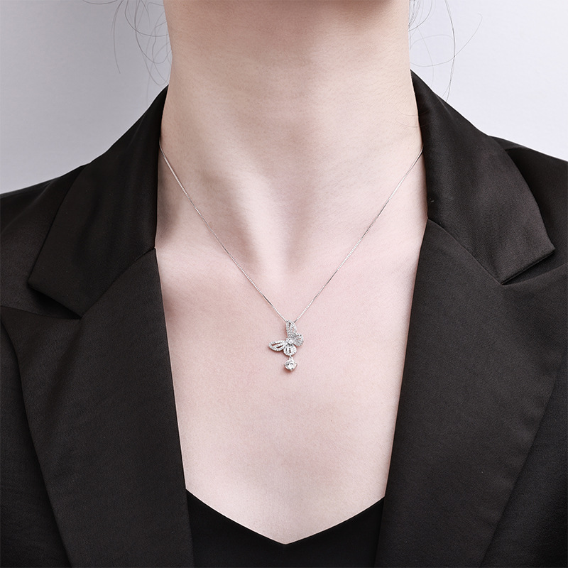 Zhuoheng Select S925 Pure Silver Moissanite Necklace For Women, A High-End And Niche Queen Iris Pendant Necklace Specification drawing