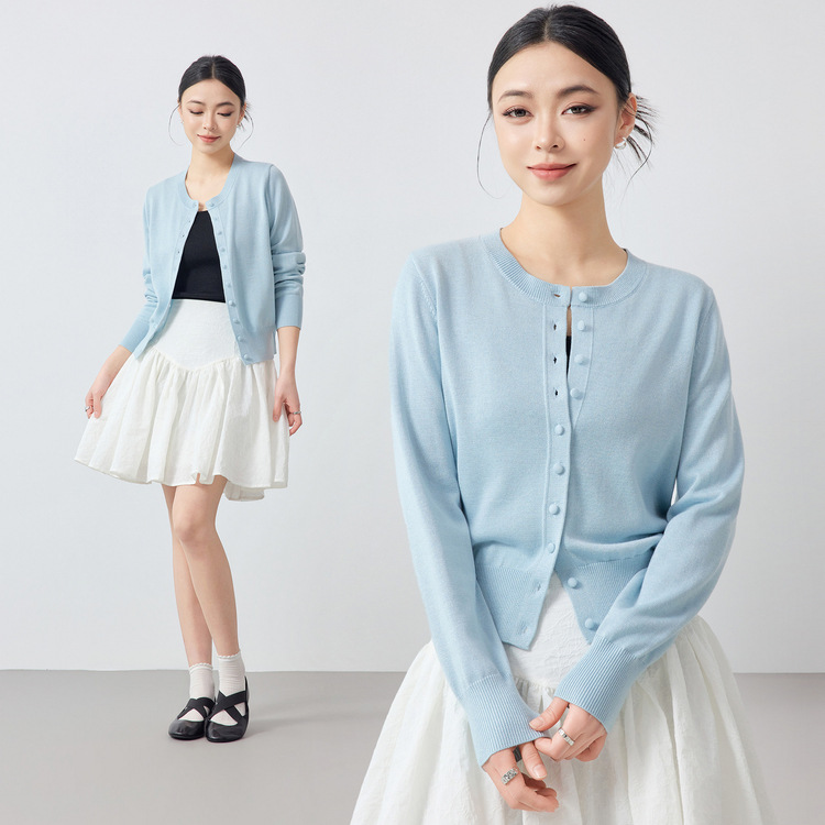 墨麦客女装气质通勤针织开衫女2026春季新款羊毛混纺外套女10175.