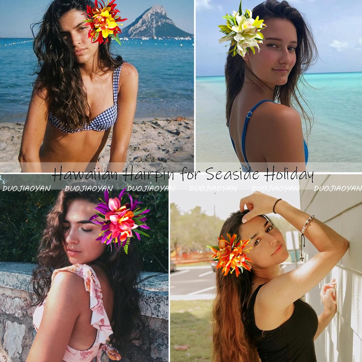 New realistic orchid hairpins, Bohemian seaside vacation side hairpins, photo atmosphere, Phalaenopsis hair accessories Application Scenario