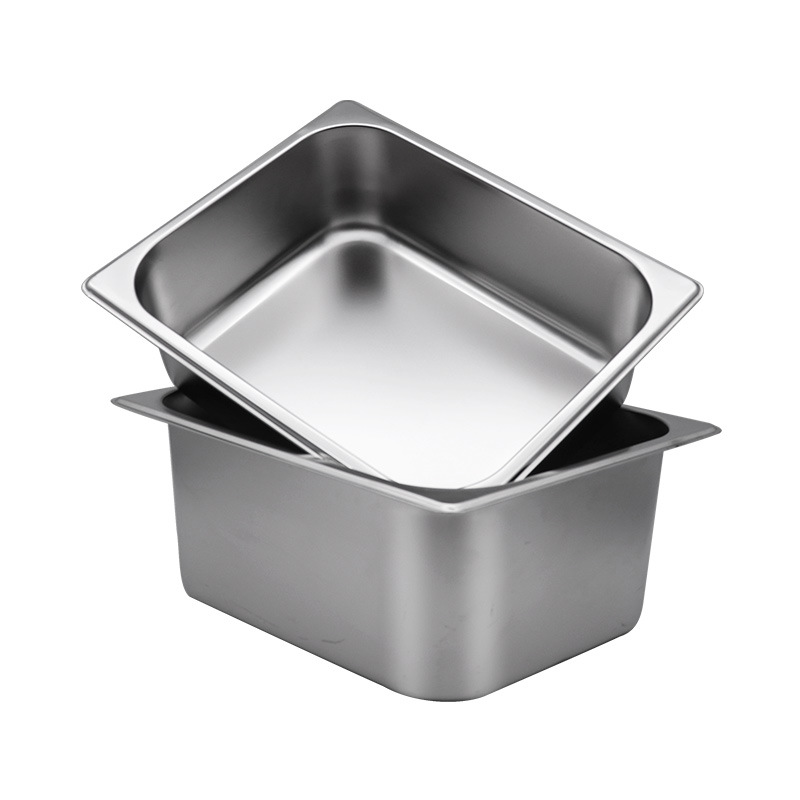 新品卷边不伤手不锈钢份数盆加厚自助餐食物盆不锈钢长方形分数盘白底实物图
