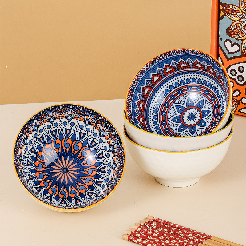 Bohemian ceramic bowl, plate, cutlery gift box set, practical rice bowl and cross-border gift for opening event Specification image