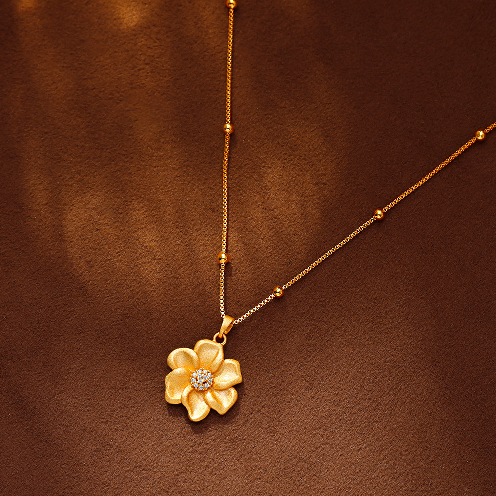 Hyacinto cobre antiguo francés bañado en oro arena colgante flor collar mujer 2025 nudillos chick yin bang cadena clavícula accesorios
