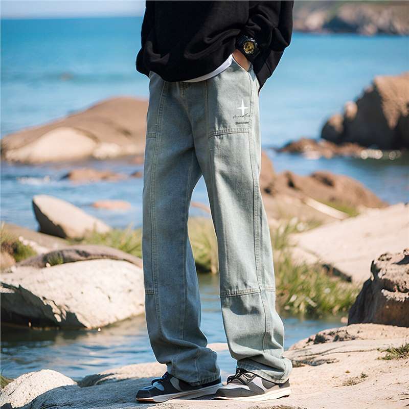 American-style trendy cross-shaped jeans for men, versatile for spring, autumn and summer. Loose straight-leg wide-leg men's casual pants Specification image