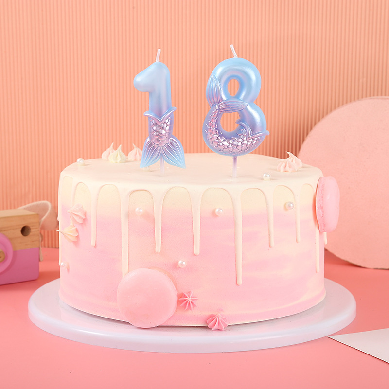 Cross-border bestseller mermaid digital candle pink and blue birthday outfit plugin Fishtail party decoration Specification image