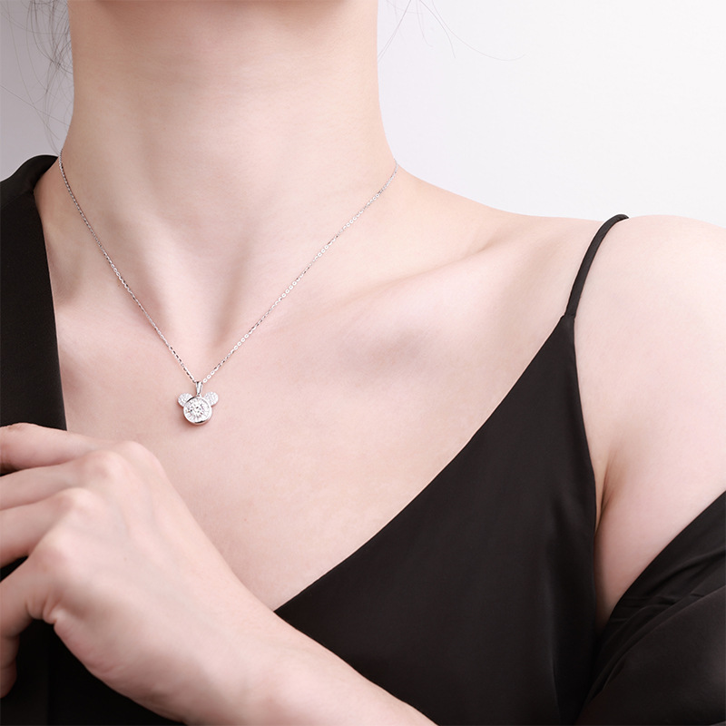 卓恒甄选2026新款s925纯银米老鼠莫桑石项链微镶可旋转精致设计感时尚米奇吊坠