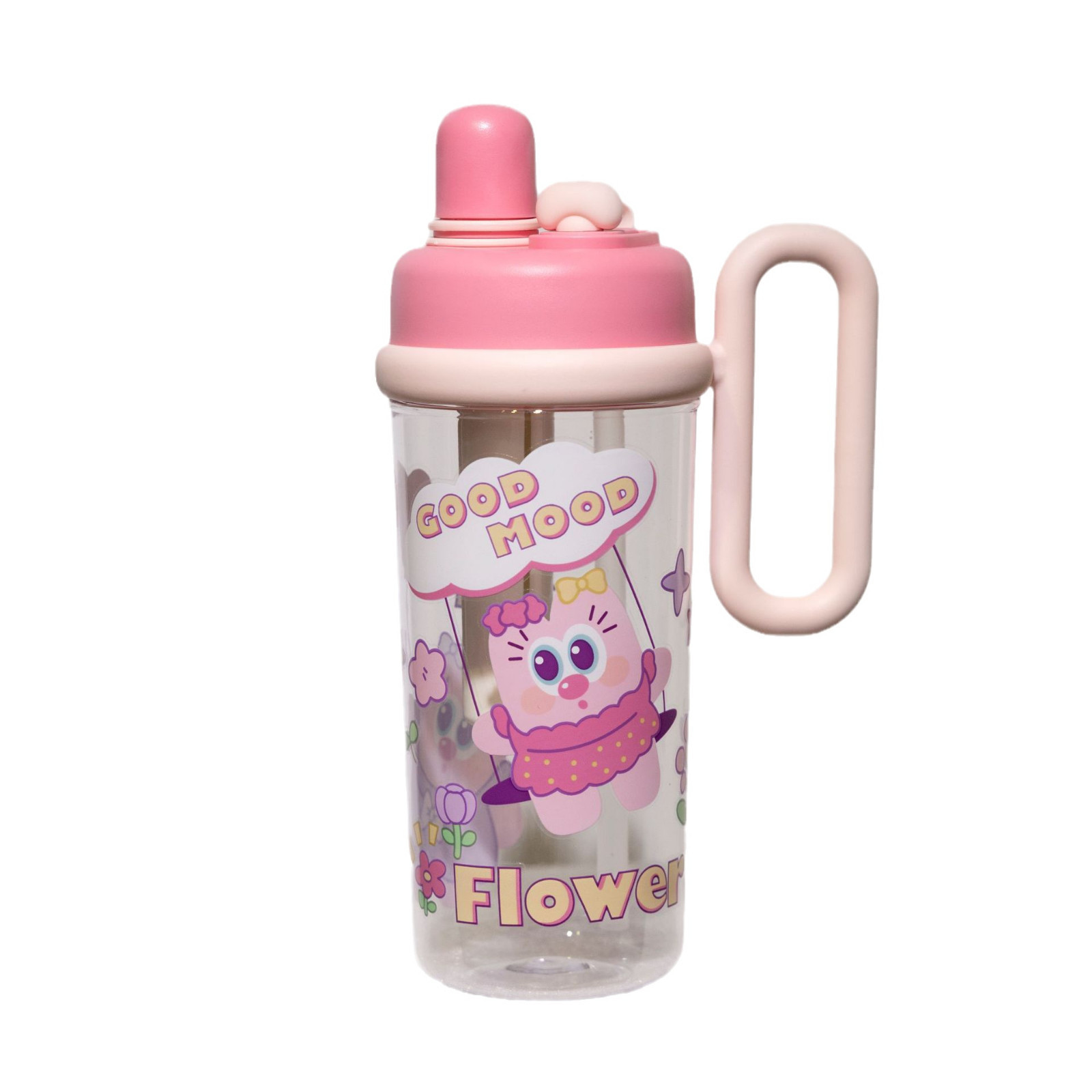 新款卡通儿童塑料水杯女生高颜值双饮杯大容量便携学生上学手柄杯细节图