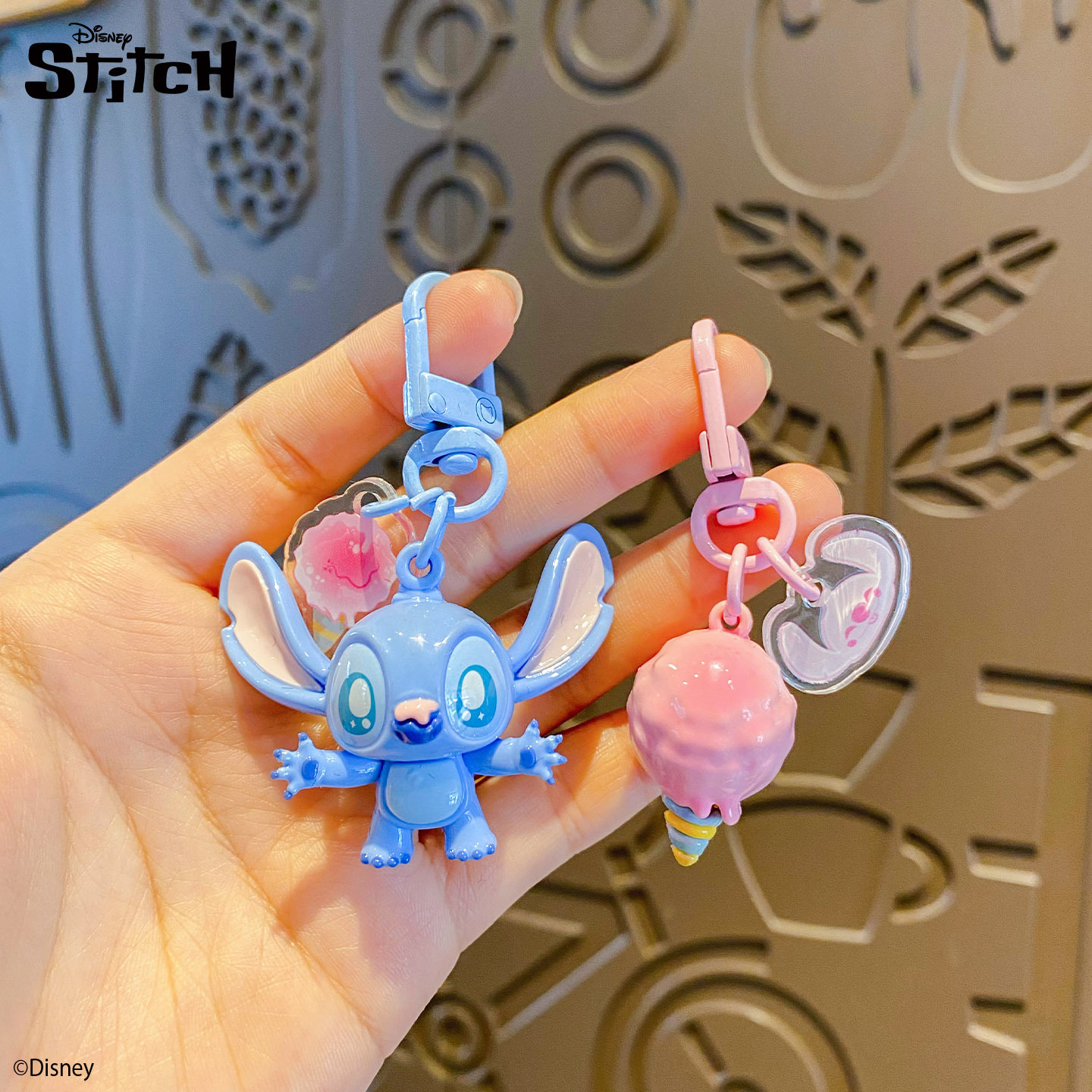 Official Stitch series Embrace Fluffy Ice keychain pendant, couple bag pendant, car key chain details Picture