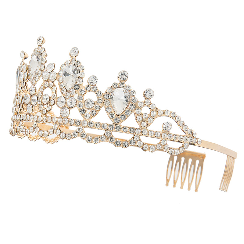 Cross-border new European and American wedding bride's rhinestone crown, elegant and versatile, diamond-encrusted elegant lady's crown wholesale hair accessory Specification drawing