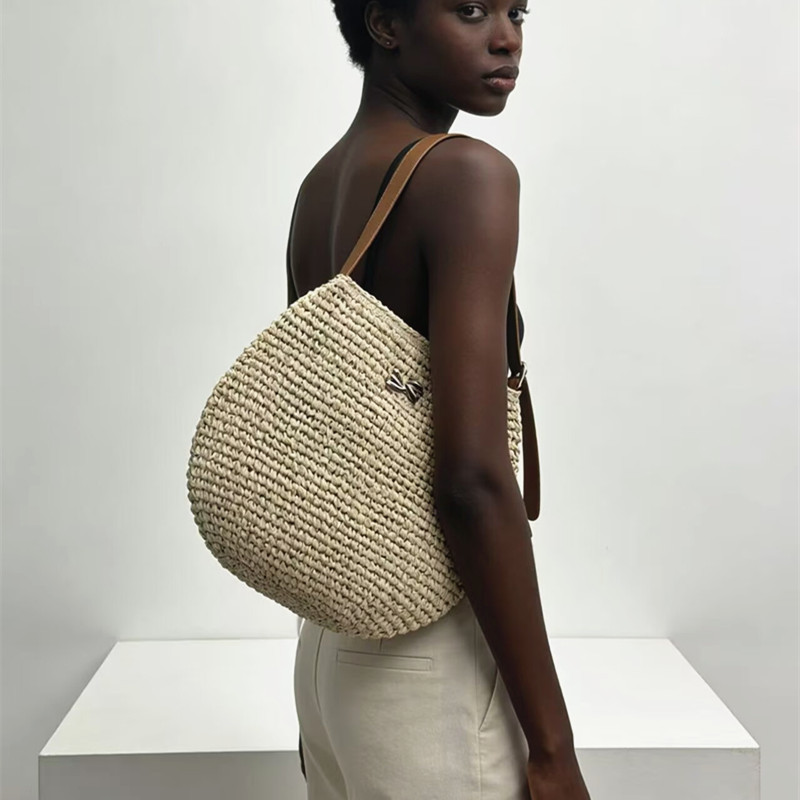 Cross-Border Straw Weaving Bags Spring And Summer New Collection: Single-Shoulder Woven Bag, Versatile Crossbody Straw Weaving Bag, Hand-Held Paper Rope Straw Bag, Vacation Beach Bag, Women's Handmade Straw Weaving Bag