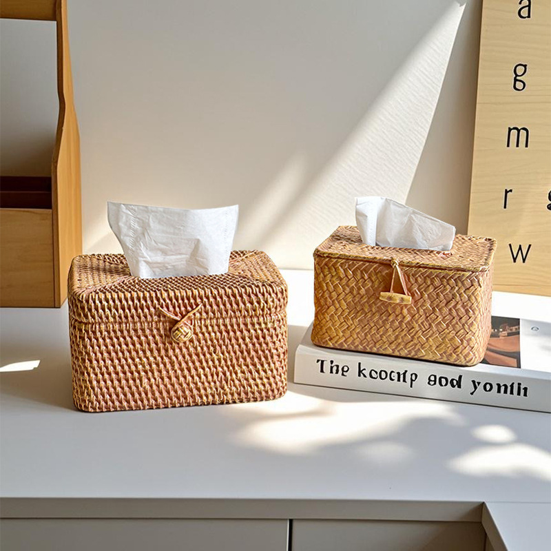 创意复古田园仿藤编抽纸盒家居客厅玄关床头洗手间桌面餐纸盒摆件
