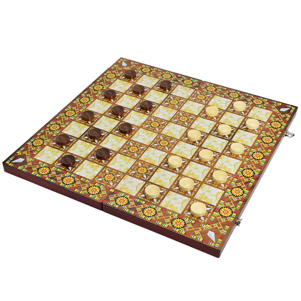 Wholesale and export of high-end, portable and foldable international chess casual entertainment chessboard with a three-in-one pattern and wood design Specification image