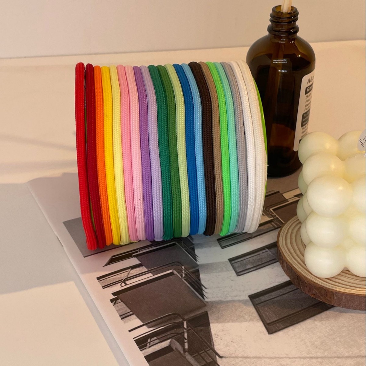 Wholesale stock of 5MM pure pigment surface low-elasticity filament DIY hand-woven colored core rope mobile phone lanyards semi-finished products Application Scenario