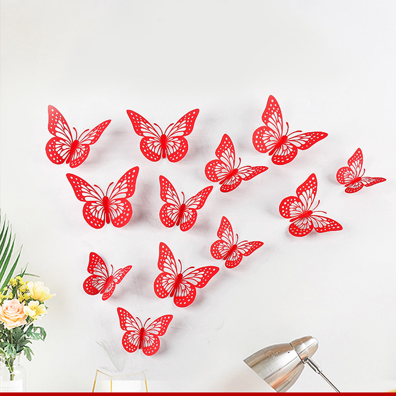 Hollowed-out 3D butterfly decorative wall stickers, hollowed-out butterfly children's stickers, festive three-dimensional butterfly decorations for home living rooms Application Scenario