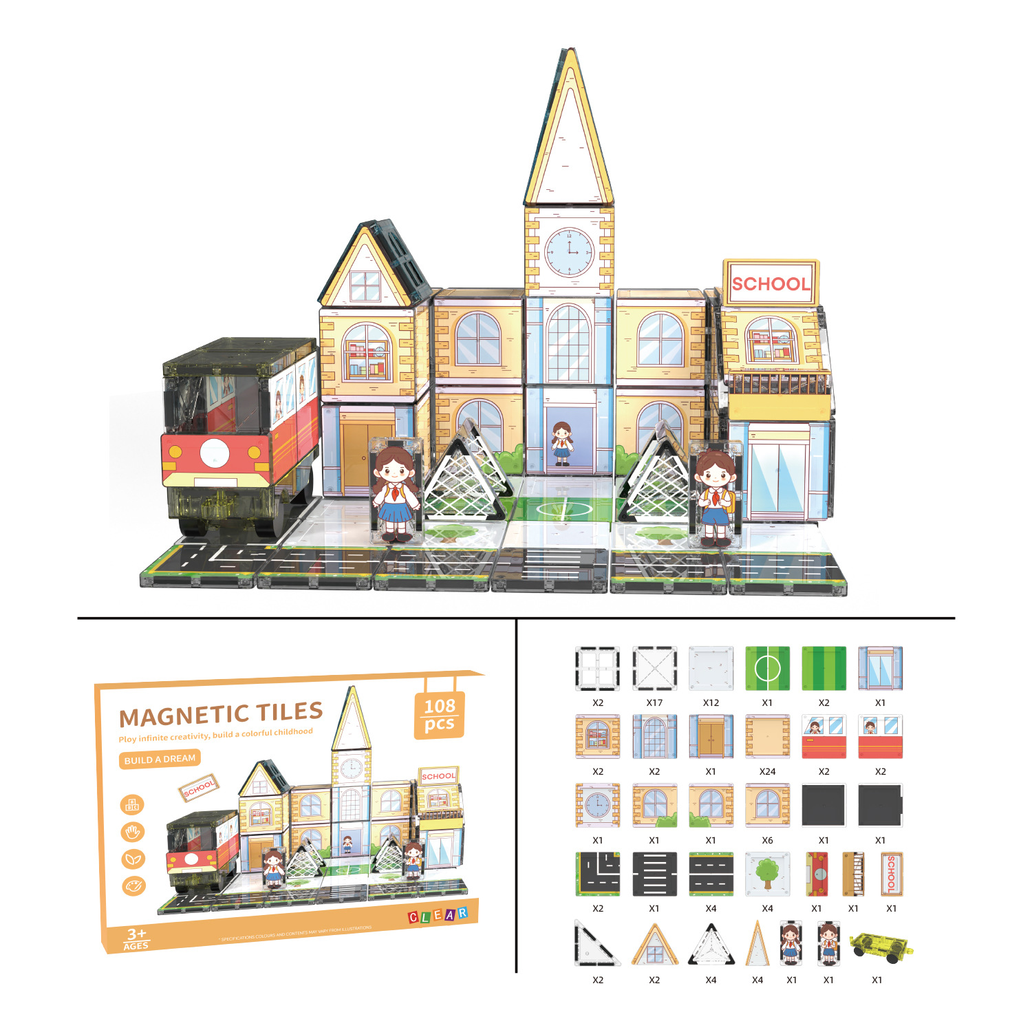 Cross-border School Time UV printing 7.5CM Large Color window magnetic sheet Theme scene color box set Application Scenario
