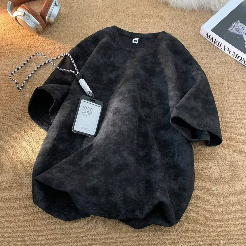American retro heavy-weight round-neck short-sleeved T-shirt for men's summer fashion brand, hip-hop, cool and stylish loose and casual, tie-dyed dirty top details Picture