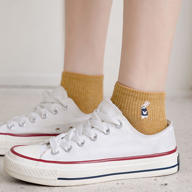 Sock stall one-piece consignment, fresh and cute embroidered cartoon cotton socks for women 2026 Spring/Summer collection, sweat-absorbing and breathable casual short socks one-piece consignment Specification image