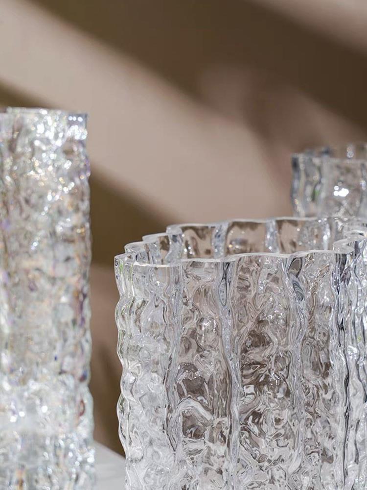 Creative thickened glass transparent glacier three-dimensional relief vase and flower vases, Finnish Extreme series decorative model room ornaments Specification image