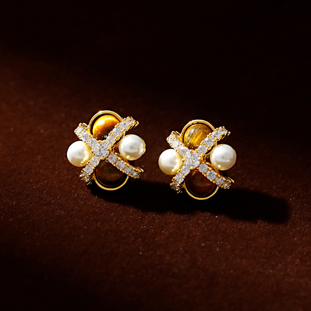Hyacinth medio natural ojo de tigre piedra con diamantes pendientes de perlas otoño invierno nueva moda accesorios de oído aire ligero extravagancia accesorios