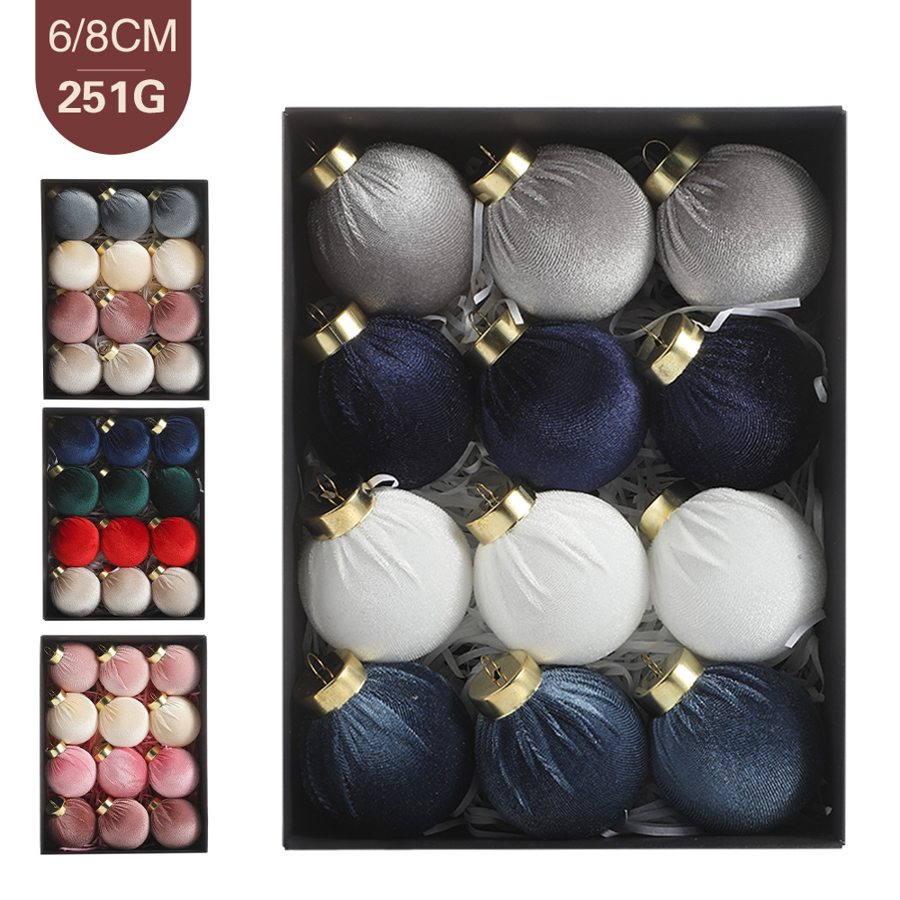 Cross-border Christmas 6cm/8cm Christmas pendant, colorful velvet wrapped ball, shopping mall and hotel atmosphere Christmas ball pendant