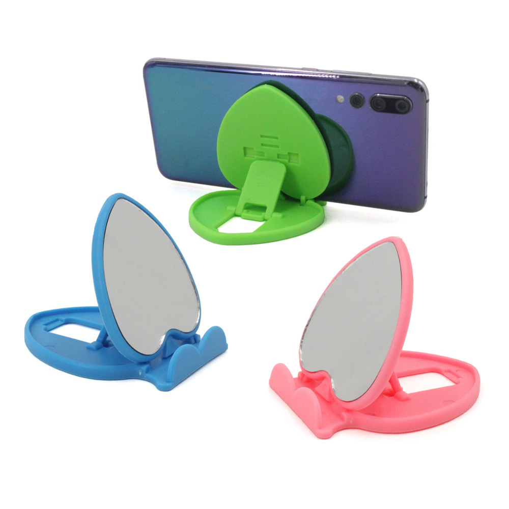 创意带镜子折叠桃形手机支架 CJ-009桌面便携多角度调节塑料支架