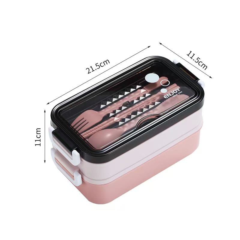 Double-layer bento box, office worker fat-reducing meal, compartments lunch box, microwave oven-safe, large-capacity lunch box Specification image