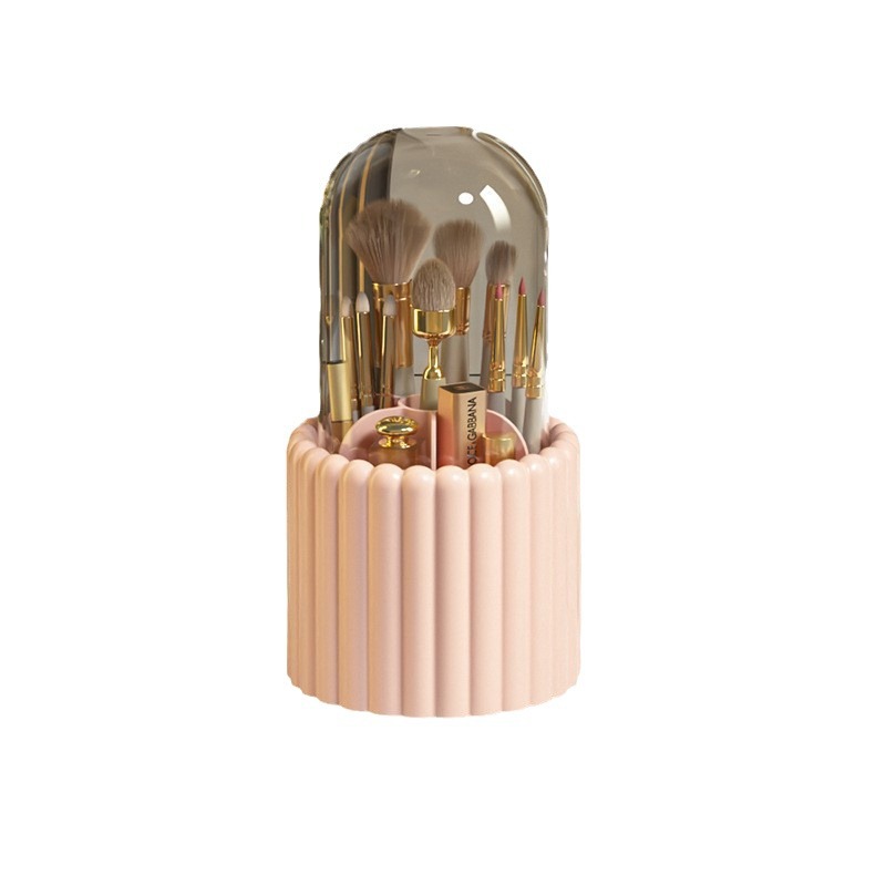 Dust-proof covered makeup brush storage bucket, rotating protruding pen holder, desktop makeup eyebrow pencil organizing and storage rack wholesale Item Picture