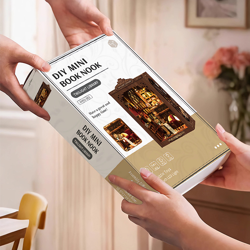 Customized diy small house, Micro Light Bookstore, 3d stereoscopic jigsaw puzzle, hand-assembled bookstand model, wooden bookstand model Application Scenario