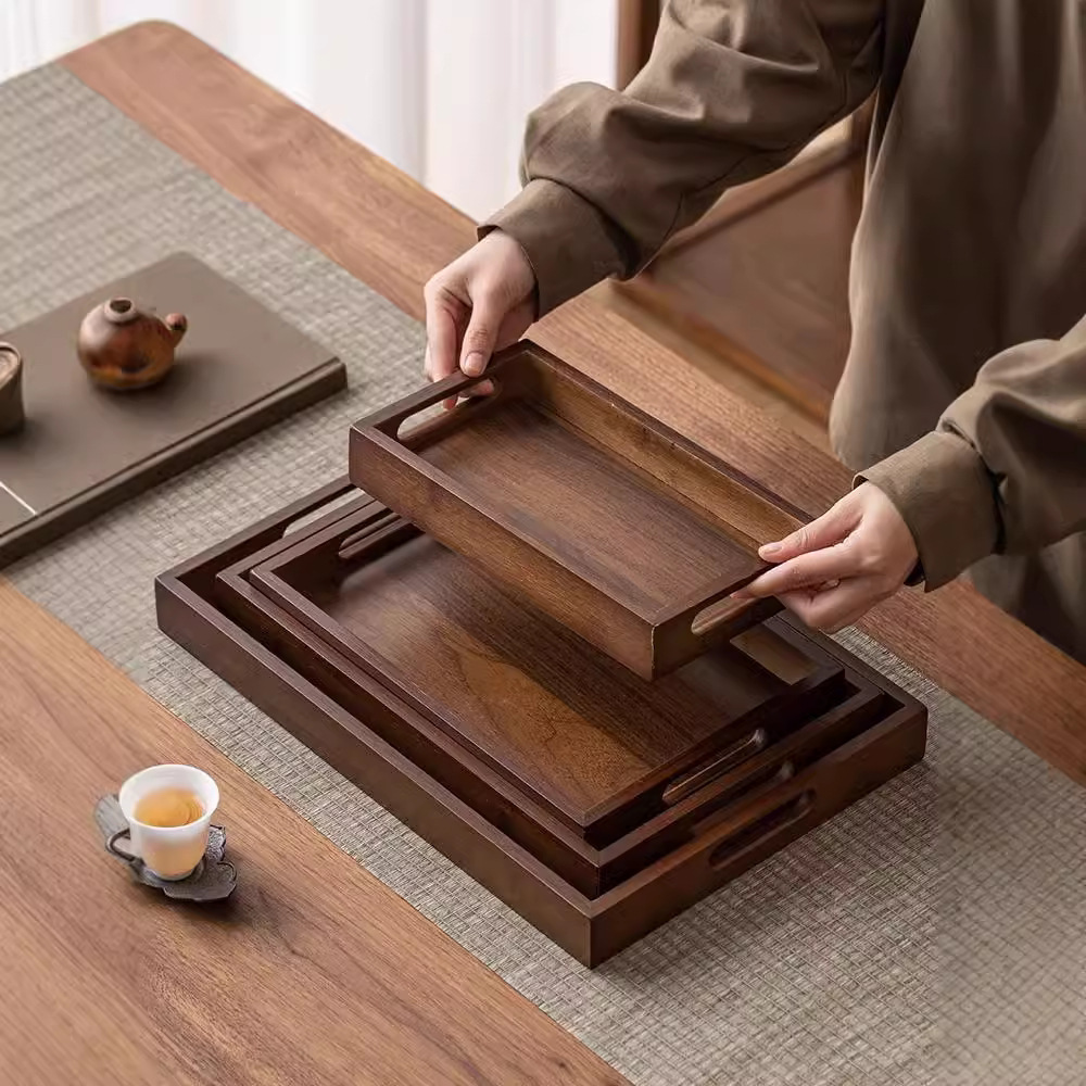 Bamboo and wood plates, walnut wood tea plates, dried fruit plates, dinner plates, Japanese-style barbecue plates, rectangular plates, trays, tea snacks and tea sets Specification image