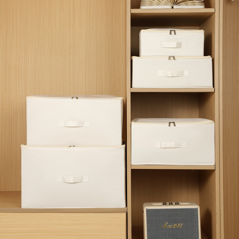 Zipped off-white cotton and linen clothing storage box, foldable storage box, large-capacity quilt and clothing sorting box Specification image