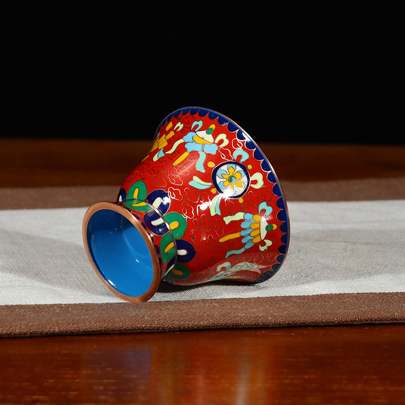 Jingtai blue Eight-Treasure bowl, a Buddhist ritual object, plain copper cloisonne, low-temperature enamel, polished, high-legged, eight-auspicious offering bowl, water bowl details Picture