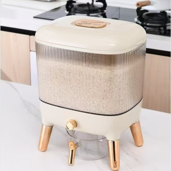 Press type quantitative rice bucket, 10 jin moisture-proof and insect-proof sealed coarse grain jar, household kitchen rice storage and storage bucket wholesale Specification image