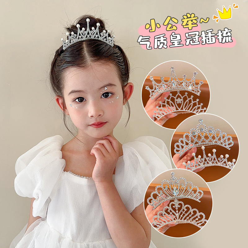 Children's princess crown hair comb accessory for girls and babies, high-end feel, water diamond insert comb, little girl birthday crown hair clip Specification drawing