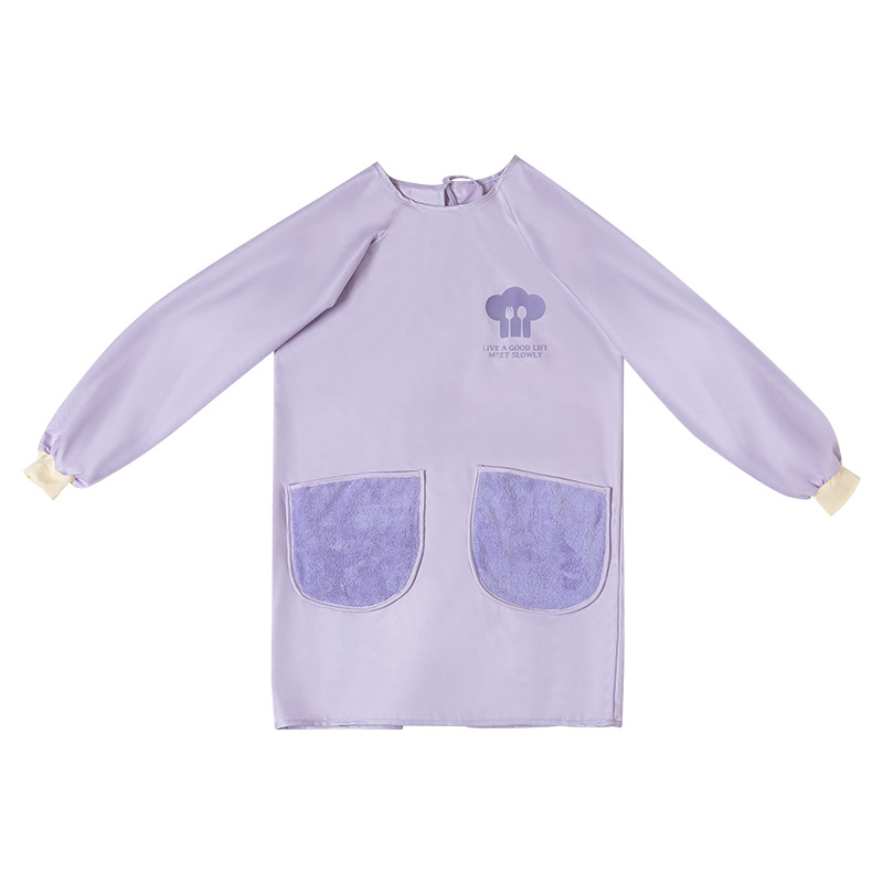 新款厨房家用防水可防油可擦手个性长袖袖罩衣围裙上班围腰工作服白底实物图